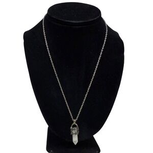 Crystal Point Quartz Pendant Necklace Silver Tone Fashion Jewelry 10.5 in L
